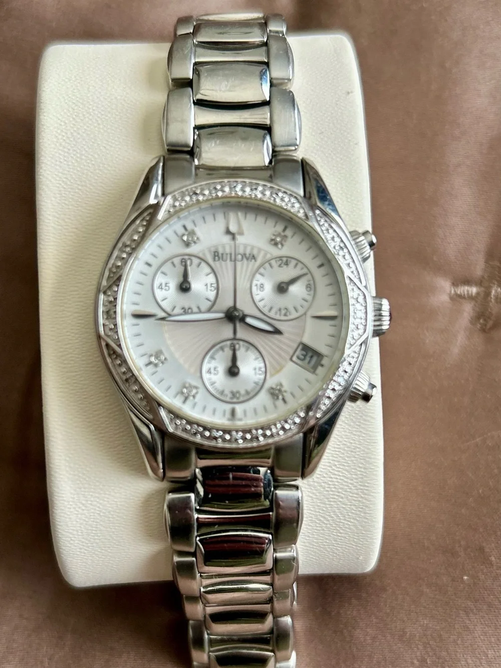 Bulova Silver/Stainless Steel 21-Diamond Accent Chronograph Watch, model C660842